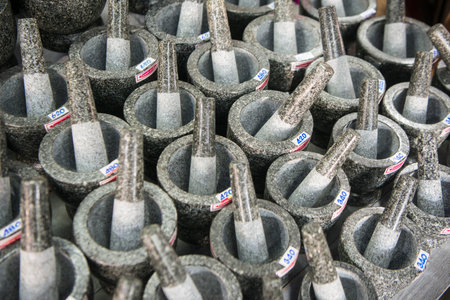 mortar ar for sale at the fish market at the town of Ang Sila near Bang Saen in the Provinz Chonburi...