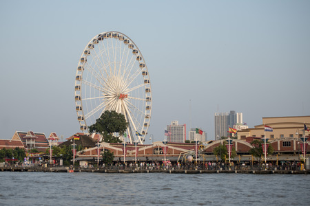 the Ferris Wheel of the Asiatique Riverfront Nightmarket in the city of Bangkok in Thailand.  Thailand, Bangkok, November, 2017のeditorial素材