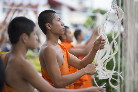 monks are preparing for the Loy Krathong festival the Wat Arun in Wang Lang in Thonburi in the city of Bangkok in Thailand.  Thailand, Bangkok, November, 2017のeditorial素材
