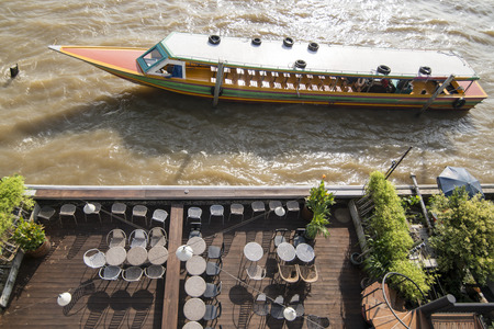 a restaurant at the chao phraya river at Bangkok Noi in the city of Bangkok in Thailand.  Thailand, Bangkok, November, 2017のeditorial素材