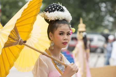 traditional thai dance at the tradititional Longboat Race at the Mun river of the town of Satuek north of the city Buri Ram in Isan in Northeast thailand.  Thailand, Buriram, November, 2017のeditorial素材