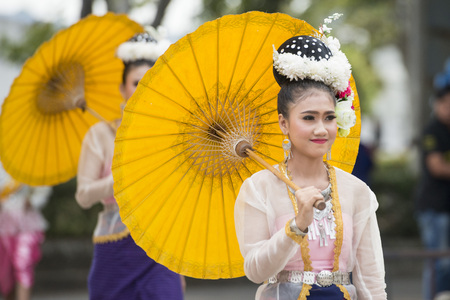 traditional thai dance at the tradititional Longboat Race at the Mun river of the town of Satuek north of the city Buri Ram in Isan in Northeast thailand.  Thailand, Buriram, November, 2017のeditorial素材