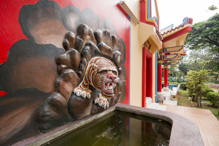 the chinese temple at the city Pillar Shrine in the city centre of Buriram in the province of Buri Ram in Isan in Northeast thailand.  Thailand, Buriram, November, 2017のeditorial素材