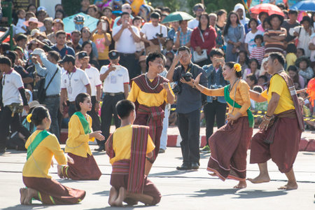 traditional thai Dance women at the traditional Elephant Round Up Festival in the city of Surin in...