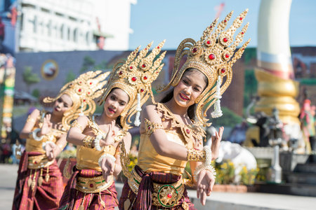 traditional thai Dance performers at the Phaya Surin Pakdee Monument at the traditional Elephant...