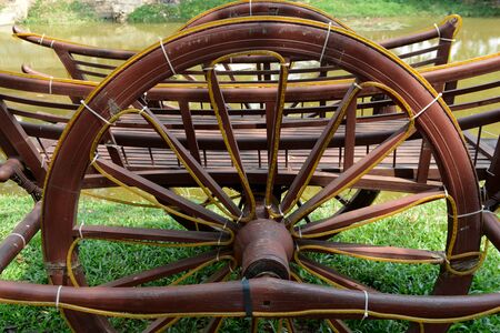 a wood ox cart in the City centre of Siem Reap in Cambodia.  Cambodia, Siem Reap, April 2014のeditorial素材