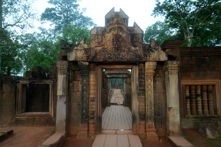 The Tempel Ruins of  Banteay Srei about 32 Km north of the Temple City of Angkor near the City of Siem Reap in the west of Cambodia.  Cambodia, Siem Reap, April 2014のeditorial素材