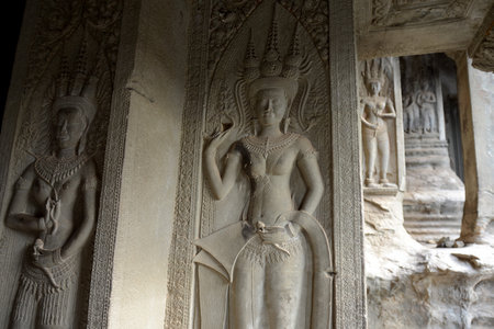 a apsara stone carving at the Angkor Wat Temple in the Temple City of Angkor near the City of Siem...