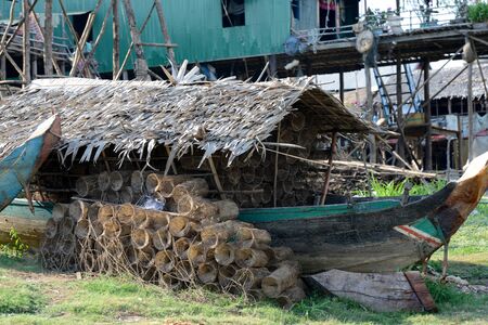 people at the daily life at the Lake Village Kompong Pluk at the Lake Tonle Sap near the City of Siem Riep in the west of Cambodia.   Cambodia, Siem Reap, April 2014のeditorial素材