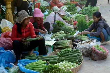Vegetables at the Food Market in the Morning Market in the City of Siem Reap in Cambodia.  Cambodia, Siem Reap, April 2014のeditorial素材