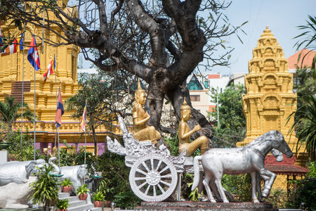 the Wat Ounalom at the Tonle Sap River in the city of Phnom Penh of Cambodia.  Cambodia, Phnom Penh,...