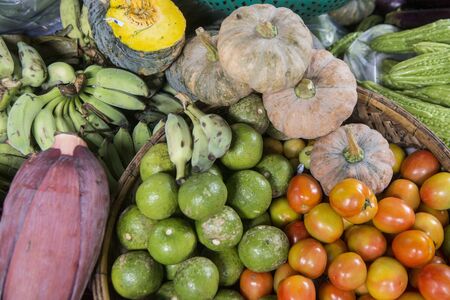 the Vegetable and food market at the Kandal market or Psar Kandal market in the city of Phnom Penh of Cambodia.  Cambodia, Phnom Penh, November, 2017,のeditorial素材