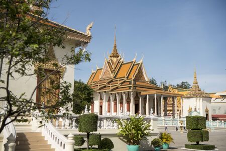 the silver pagoda of the Royal Palace in the city of Phnom Penh of Cambodia.  Cambodia, Phnom Penh, November, 2017,のeditorial素材