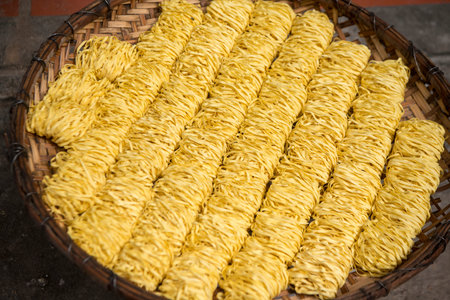fresh noodles at the food market at the Kandal market or Psar Kandal market in the city of Phnom...