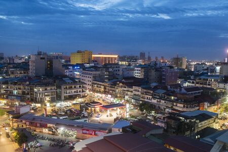 a city view near the central market or Psar Thmei market in the city of Phnom Penh of Cambodia.  Cambodia, Phnom Penh, November, 2017,のeditorial素材