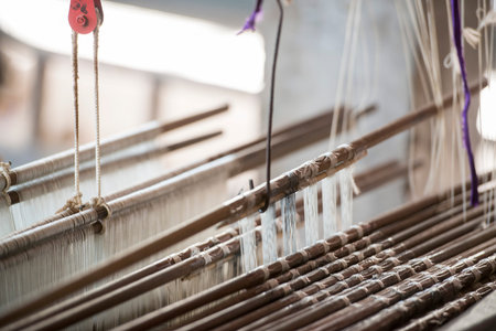 a silk weaving factory at the silk Island or Koh Dach near the city of Phnom Penh of Cambodia. ...