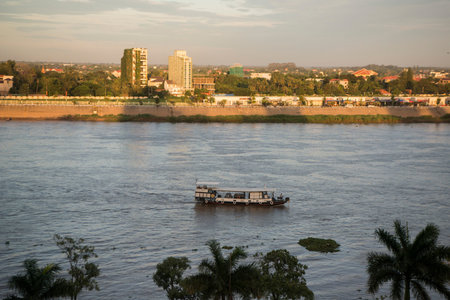a view to Songkat Chrouy Changva at the Tonle Sap River in the city of Phnom Penh of Cambodia. ...