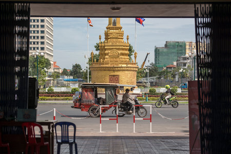 the former Buddha Stuupa near the Phnom Penh Railway Station in the city of Phnom Penh of Cambodia. ...