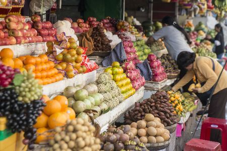 the fruit and food market next to the Night Market in the city of Phnom Penh of Cambodia.  Cambodia, Phnom Penh, November, 2017,のeditorial素材