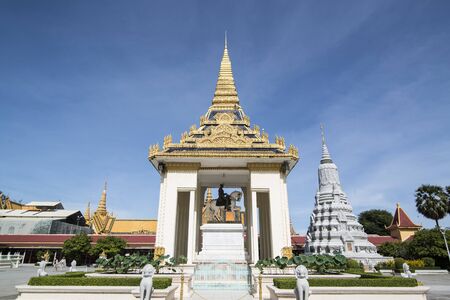 a Statue of King Norodom Sihanouk at the silver pagoda of the Royal Palace in the city of Phnom Penh of Cambodia.  Cambodia, Phnom Penh, November, 2017,のeditorial素材