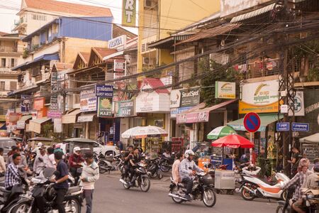 Street scene on a road in the city of Phnom Penh of Cambodia.  Cambodia, Phnom Penh, November, 2017,のeditorial素材