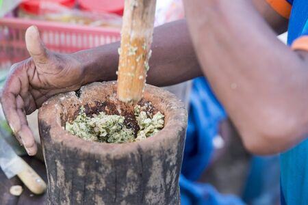 street food at the market Psar Kampong thom in the city of Kampong Thom of Cambodia.  Cambodia, Kampong Thom, November, 2017,のeditorial素材