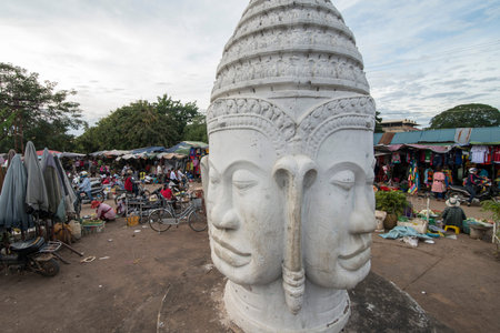 the Khmer square at the market Psar Kampong thom in the city of Kampong Thom of Cambodia.  Cambodia, Kampong Thom, November, 2017,のeditorial素材