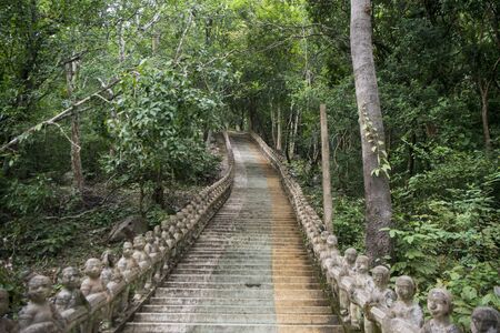 the stairs and Path a the Phnom Santuk Temple near of the city of Kampong Thom of Cambodia.  Cambodia, Kampong Thom, November, 2017,のeditorial素材