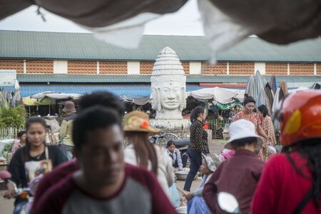 the Khmer square at the market Psar Kampong thom in the city of Kampong Thom of Cambodia.  Cambodia, Kampong Thom, November, 2017,のeditorial素材