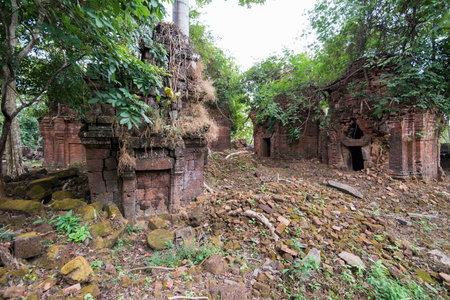 the Khmer Temple of Prasat Neak Buos east of the Town of Sra Em north of the city Preah Vihear in Northwaest Cambodia.  Cambodia, Sra Em, November, 2017,のeditorial素材