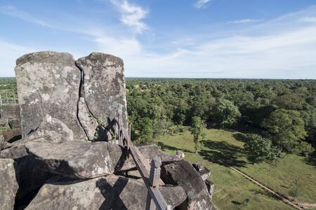 the view with landscape at the Khmer Temples of Koh Ker east of the Town of Srayong west of the city Preah Vihear in Northwaest Cambodia.  Cambodia, Sra Em, November, 2017,のeditorial素材