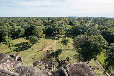 the view with landscape at the Khmer Temples of Koh Ker east of the Town of Srayong west of the city...