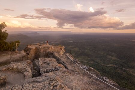 the view from the Khmer Temples of Prsat Preah Vihear north of the town Sra Em in the province of Preah Vihear in Northwest Cambodia.  Cambodia, Sra Em, November, 2017,のeditorial素材