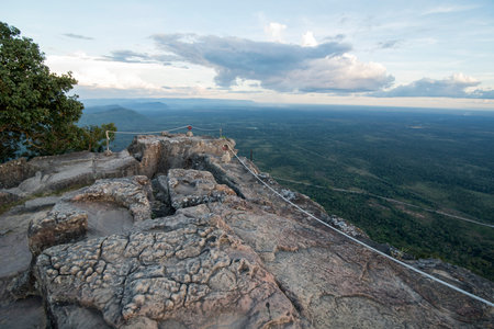 the view from the Khmer Temples of Prsat Preah Vihear north of the town Sra Em in the province of Preah Vihear in Northwest Cambodia.  Cambodia, Sra Em, November, 2017,のeditorial素材
