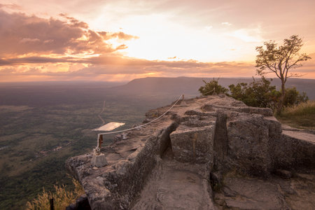the view from the Khmer Temples of Prsat Preah Vihear north of the town Sra Em in the province of Preah Vihear in Northwest Cambodia.  Cambodia, Sra Em, November, 2017,のeditorial素材