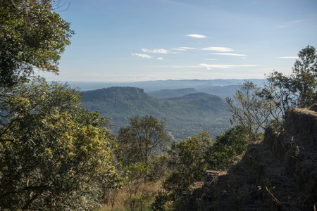 the view from the Khmer Temples of Prsat Preah Vihear north of the town Sra Em in the province of Preah Vihear in Northwest Cambodia.  Cambodia, Sra Em, November, 2017,のeditorial素材