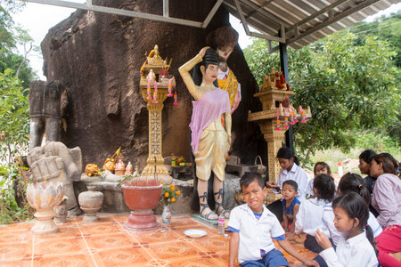 the smal shrine on the mainroad to the Thailand and Cambodian Border Town of Choam north of the Town...