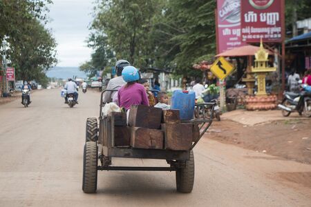 a transport in the city centre of the Town of Anlong Veng in the province of Oddar Meanchey in Northwaest Cambodia.  Cambodia, Anlong Veng, November, 2017,のeditorial素材