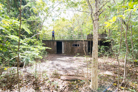 the house of Pol Pot in the jungle on the Dangrek Mountain range near the town of Choam and north of the Town of Anlong Veng in the province of Oddar Meanchey in Northwaest Cambodia.  Cambodia, Anlong Veng, November, 2017,のeditorial素材