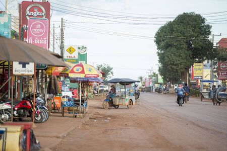 the city centre of the Town of Anlong Veng in the province of Oddar Meanchey in Northwaest Cambodia.  Cambodia, Anlong Veng, November, 2017,のeditorial素材