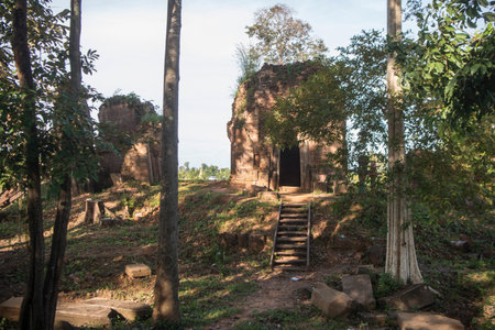 the Khmer Temples of Prasat Trapeang east of the Town of Anlong Veng in the province of oddar Meanchey in Northwaest Cambodia.  Cambodia, Anlong Veng, November, 2017,のeditorial素材