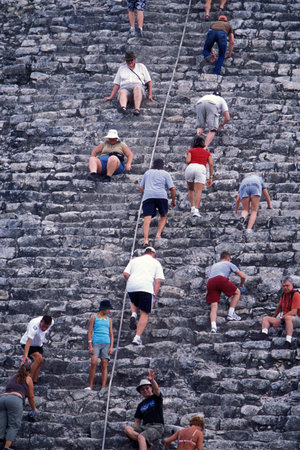 The Maya Ruins with the Nohoch Mul Pyramide of Coba in the Province Quintana Roo in Mexico in...