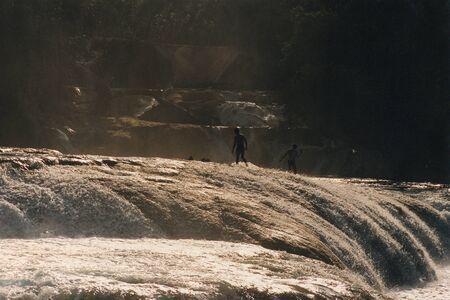 the waterfall of Agua Azul near the town of Tonina in the province of Chiapas in Mexico in Central America.     Mexico, Chiapas, January 2009.のeditorial素材