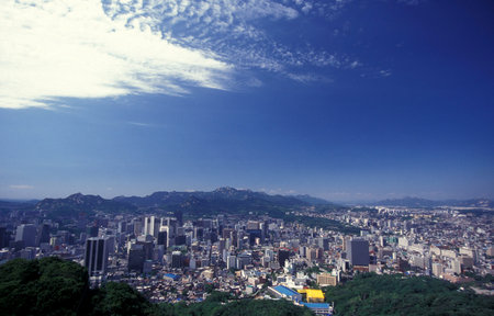 the view from the Seoul Tower in the city centre of Seoul in South Korea in EastAasia.  Southkorea,...