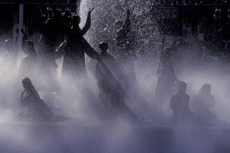 a water fontain in a park with the Seoul Tower in the city of Seoul in South Korea in EastAasia.  Southkorea, Seoul, May, 2006のeditorial素材