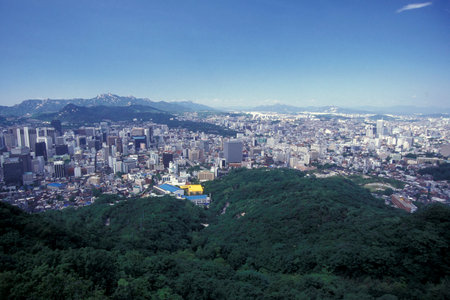 the view from the Seoul Tower in the city centre of Seoul in South Korea in EastAasia.  Southkorea,...