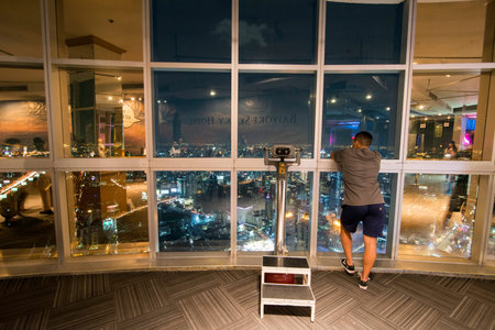 view at night from the Baiyoke sky Hotel in the city of Bangkok in Thailand in Southeastasia. ...