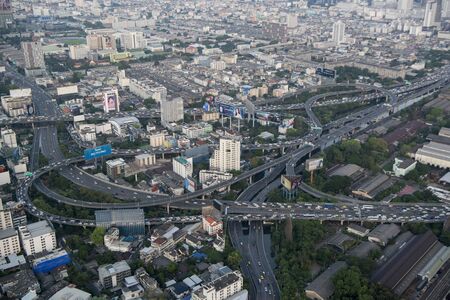 a highway and trafic in a view from the Baiyoke sky Hotel in the city of Bangkok in Thailand in Southeastasia.  Thailand, Bangkok, November, 2018のeditorial素材