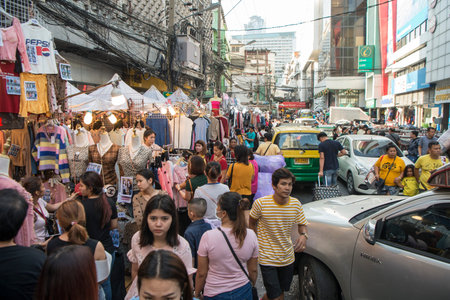 a clothes market at the Pratunam Textile Market in the city of Bangkok in Thailand in Southeastasia.  Thailand, Bangkok, November, 2018のeditorial素材