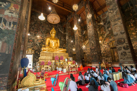 the golden Buddha at the Wat Suthat Temple in Banglamphu in the city of Bangkok in Thailand in...